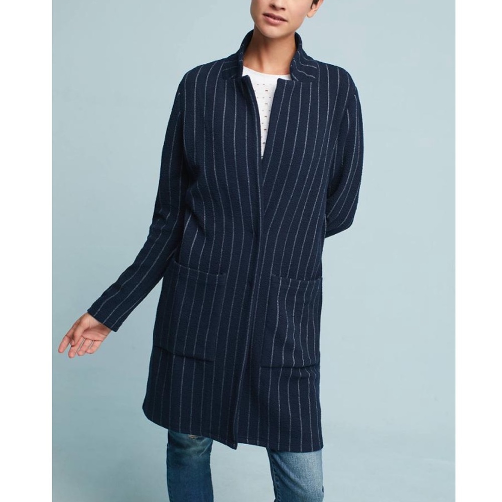 Anthropologie Navy Striped Coat